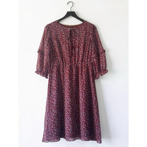 Boden Cottagecore Floral Midi Dress Burgundy Boho Prairie Petite 6P
